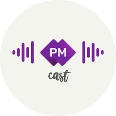 A foto mostra a logo do podcast pm cast que fala sobr produtos digitais, direto ao ponto